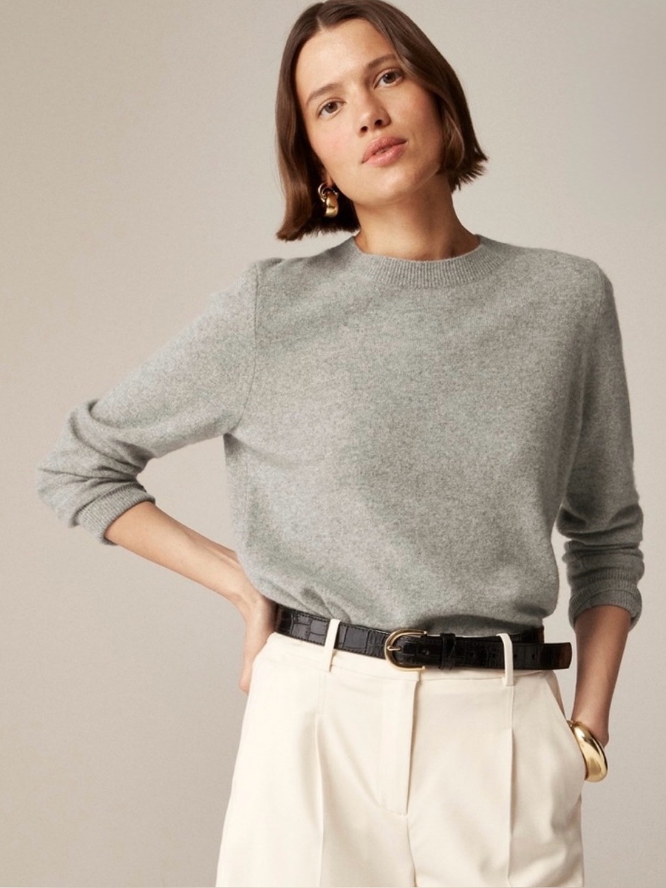 J. Crew Three-Quarter Sleeve Everyday Cashmere Crewneck Sweater In Heather Grey
